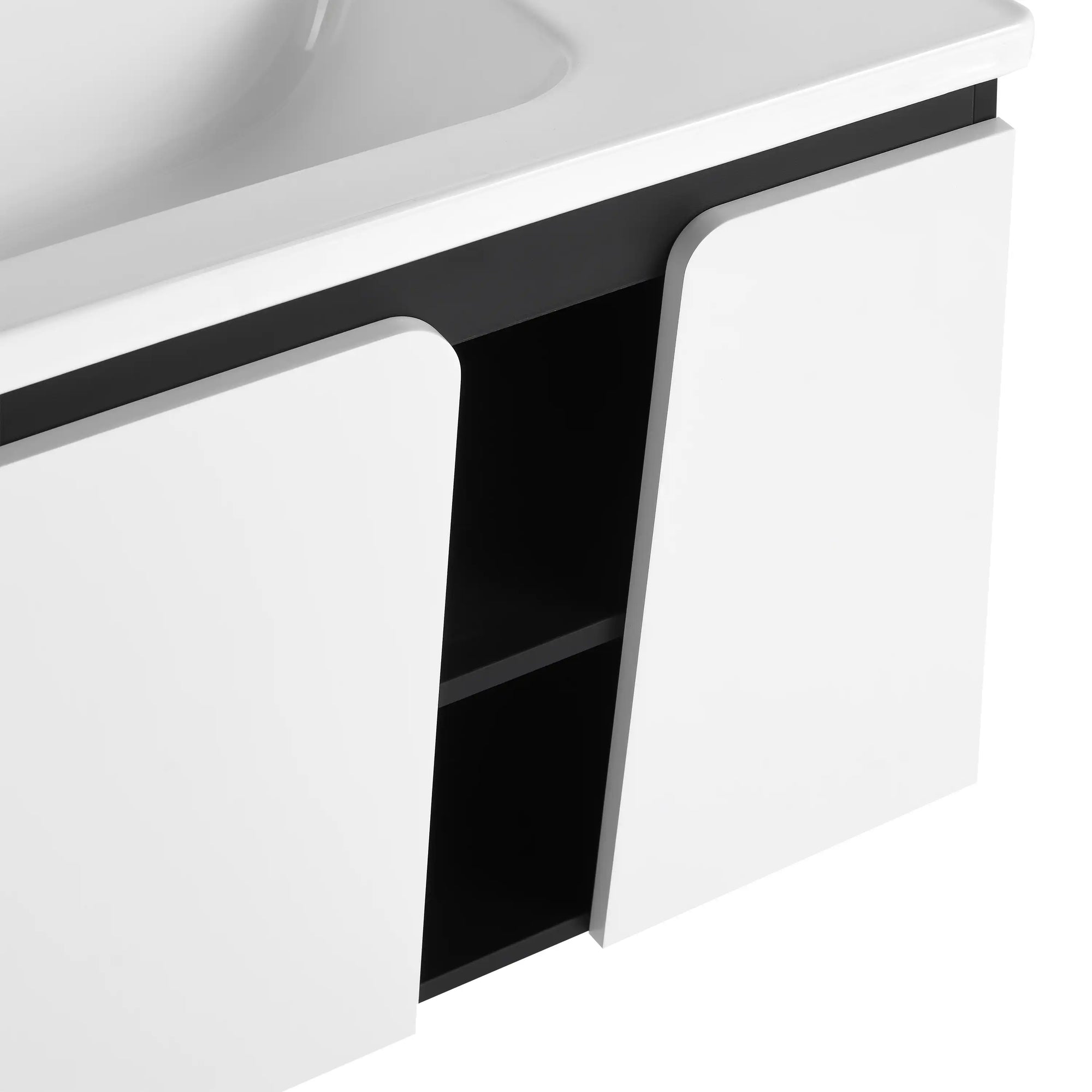 32" wide bathroom vanity with modern geometric cabinet door detail, close-up view | Ace Decor