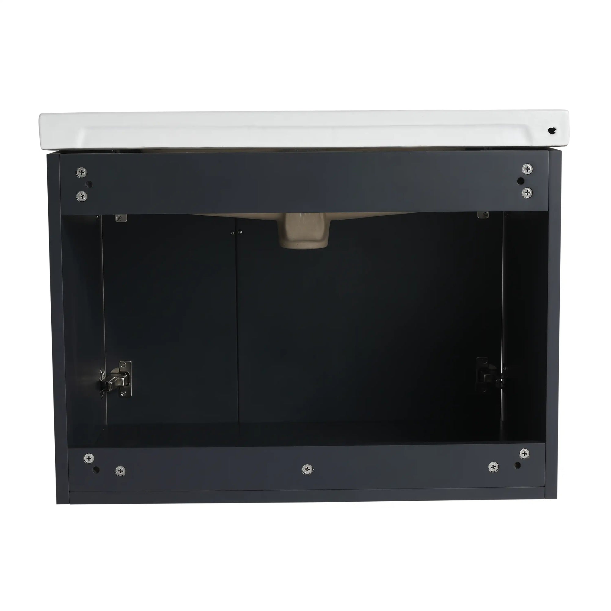 28 inch floating bathroom sink vanity interior view showing wall-mounted storage space | Ace Decor