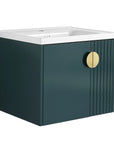 24 inch green bathroom vanity with sink, fluted cabinet design and integrated ceramic top | Ace Decor