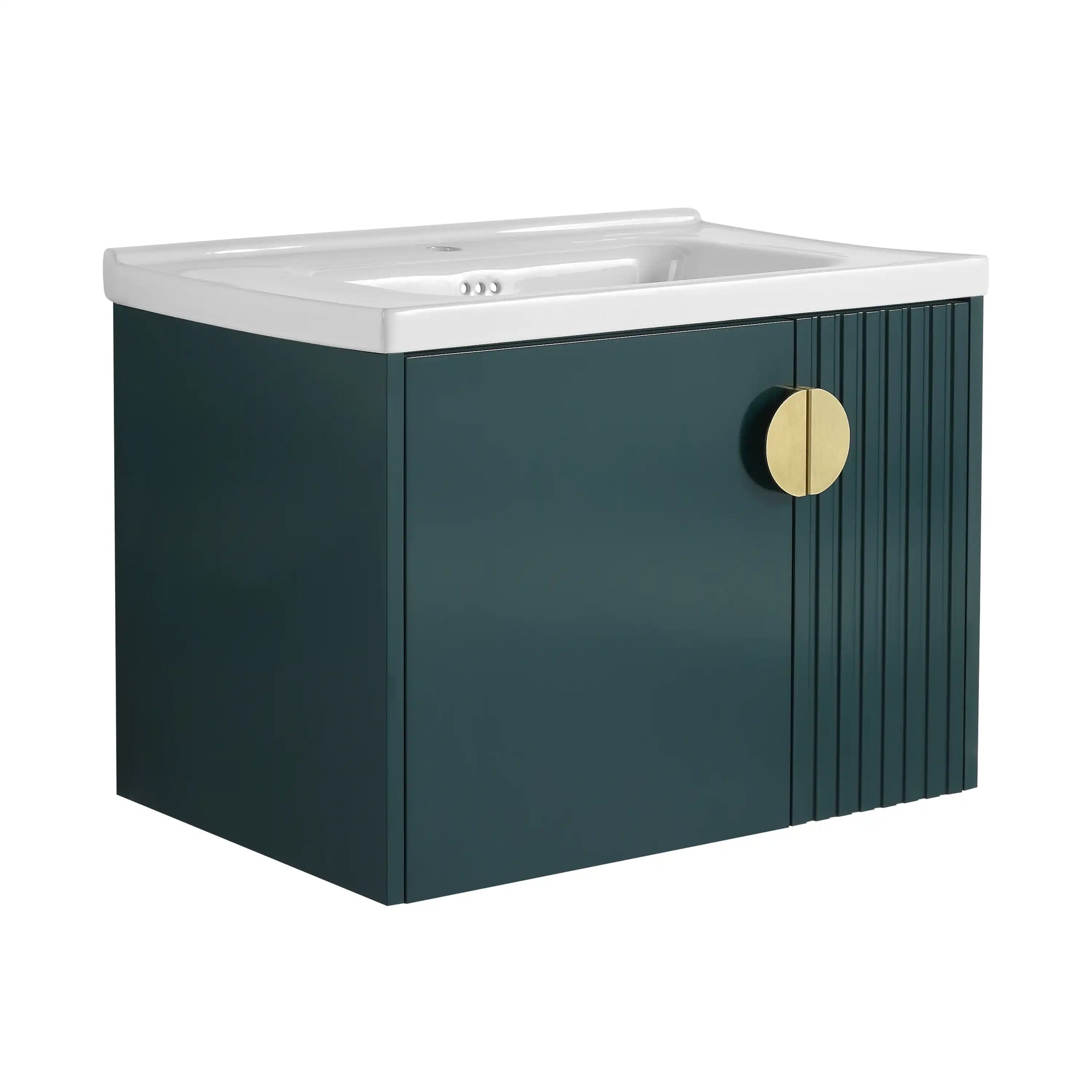 28 inch floating vanity small bathroom featuring green cabinet and integrated sink | Ace Decor