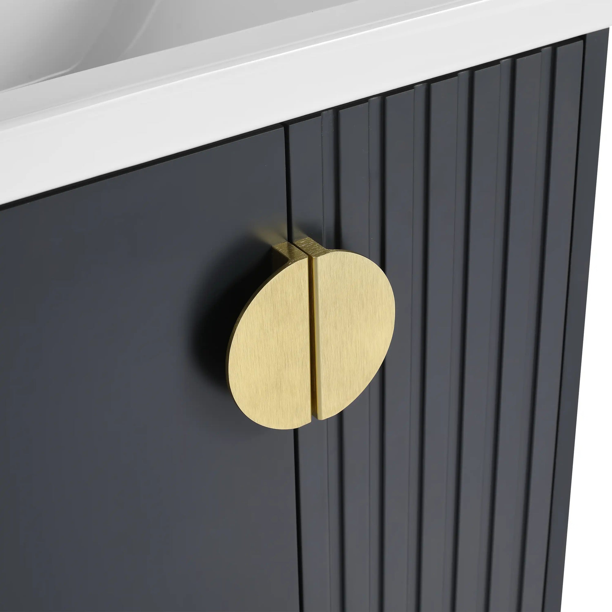 Gold handle detail on fluted panel of 24 inch bathroom black vanity | Ace Decor