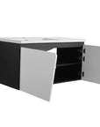 40" wall mounted vanity unit with sink and open cabinet storage, angled view | Ace Decor