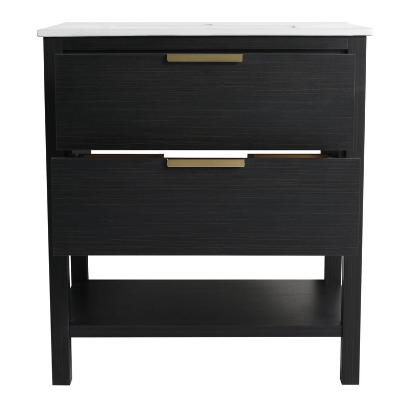 30" Black Chestnut Freestanding Bathroom Vanity with Sink Option – 2 Drawers & Open Shelf
