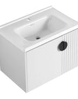 Single floating vanity 28 inch with fluted front and integrated ceramic sink, white finish | Ace Decor