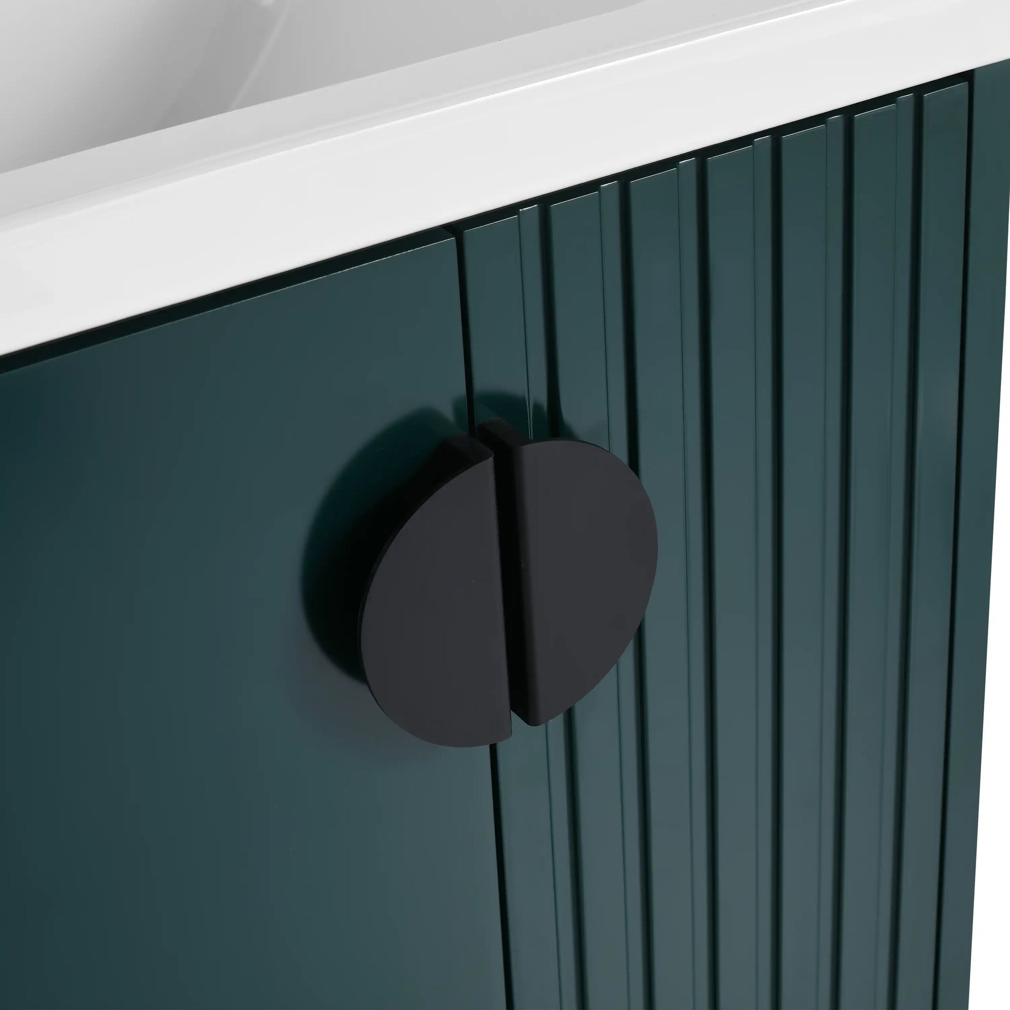 28 inch floating vanity small bathroom with matte black round handle and fluted panel detail | Ace Decor