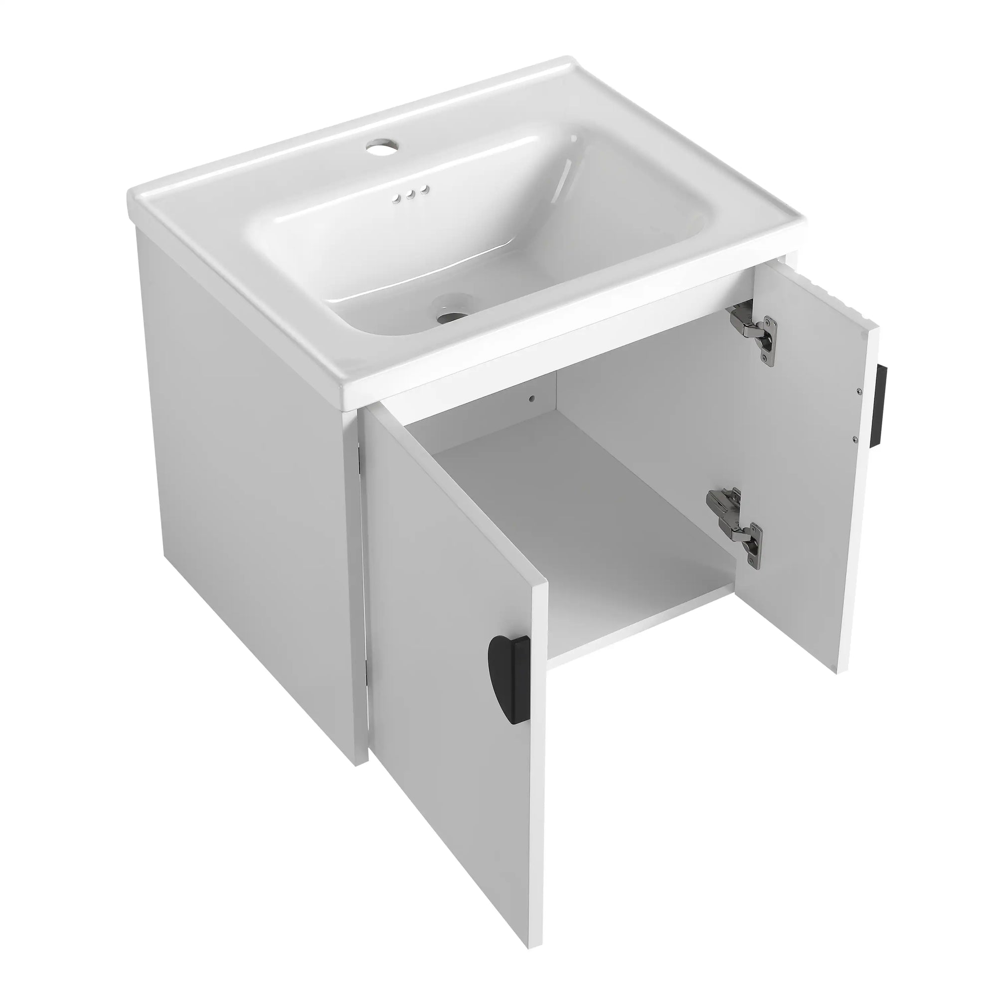 Open cabinet storage of floating bathroom vanity 24 inch | Ace Decor