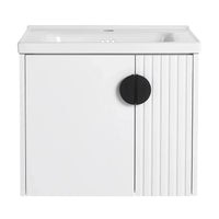 Front view of floating bathroom vanity 24 inch with fluted panel and integrated sink, 24 inch size | Ace Decor