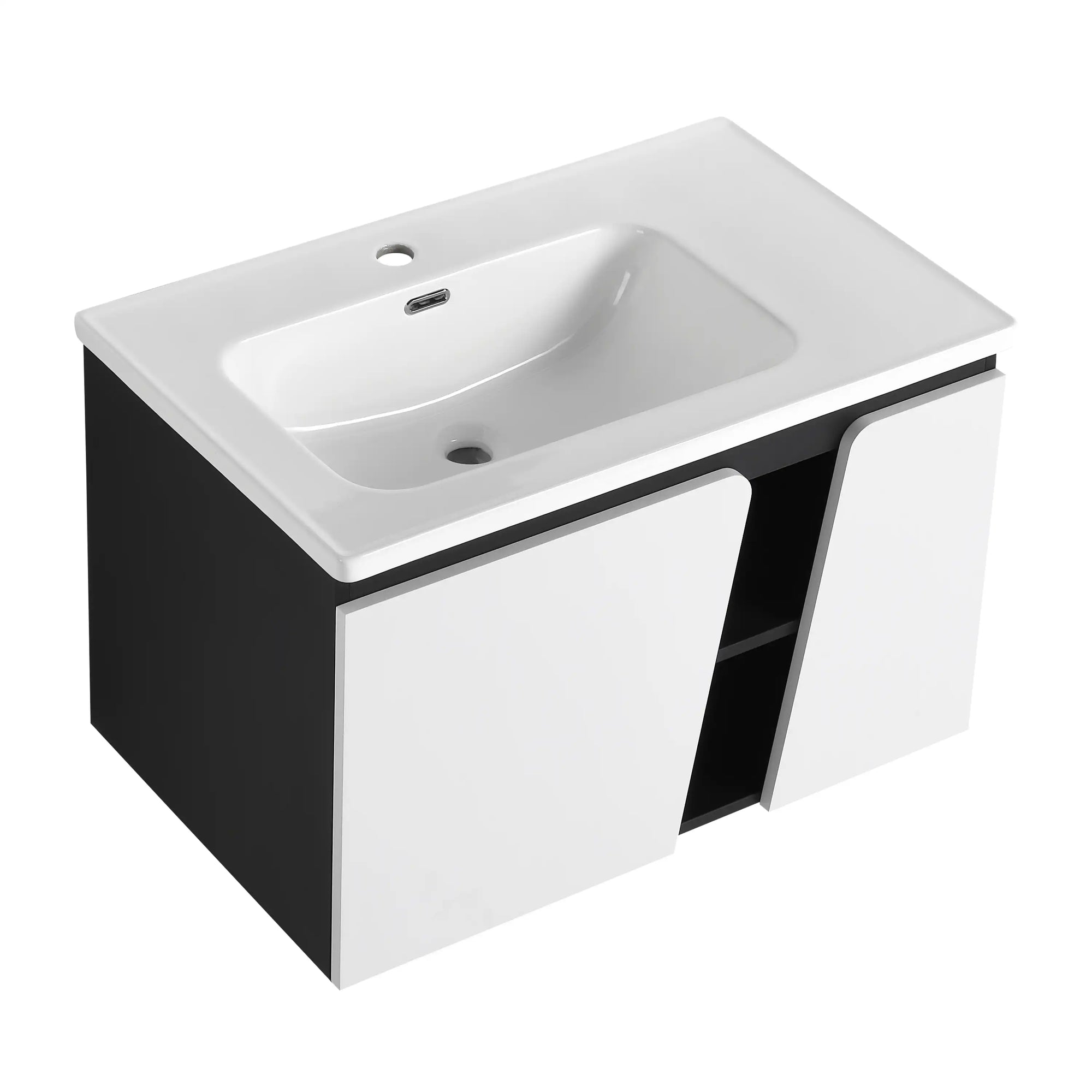 32" wide bathroom vanity with integrated ceramic sink, top angled view | Ace Decor