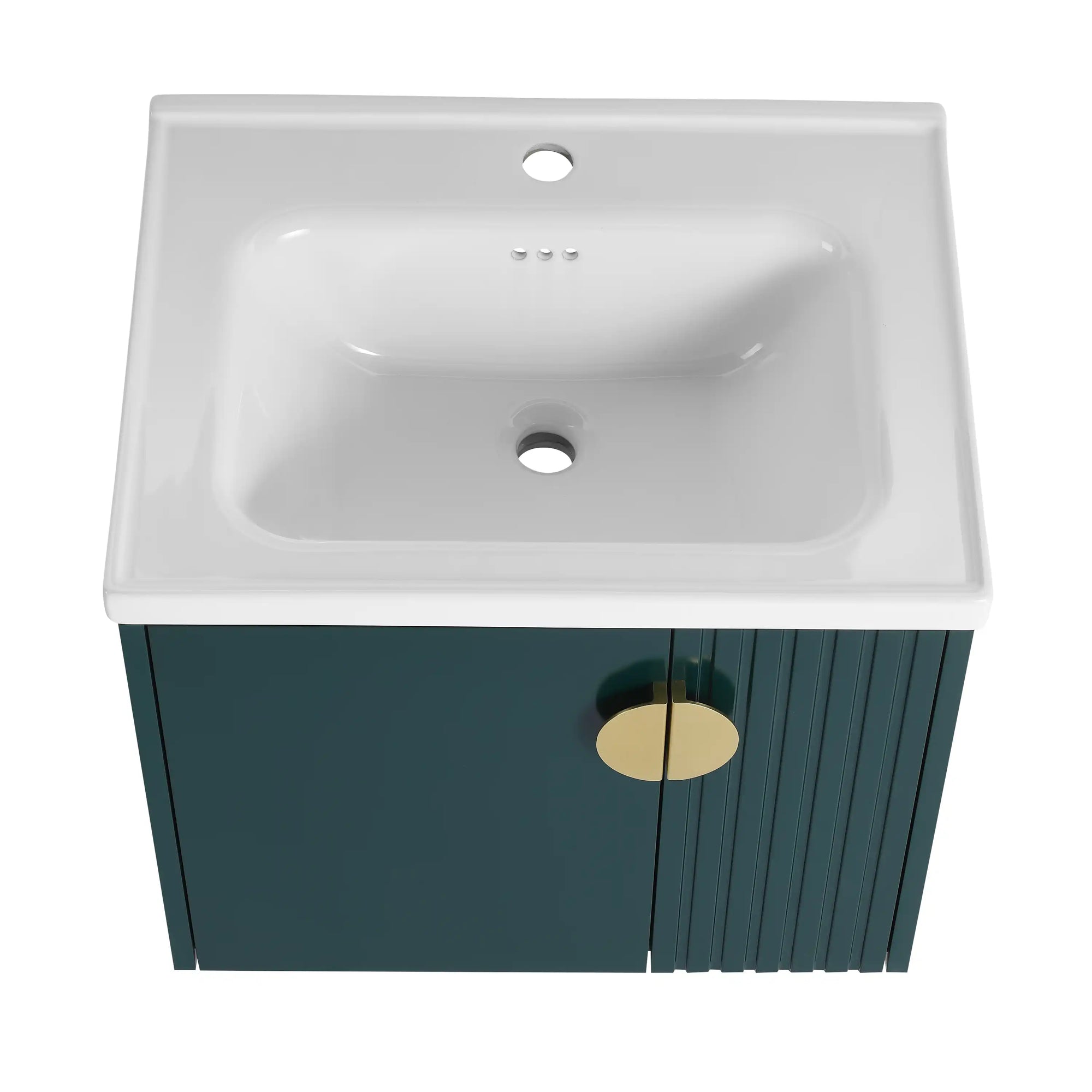 24 inch green bathroom vanity with sink featuring integrated ceramic basin and overflow | Ace Decor
