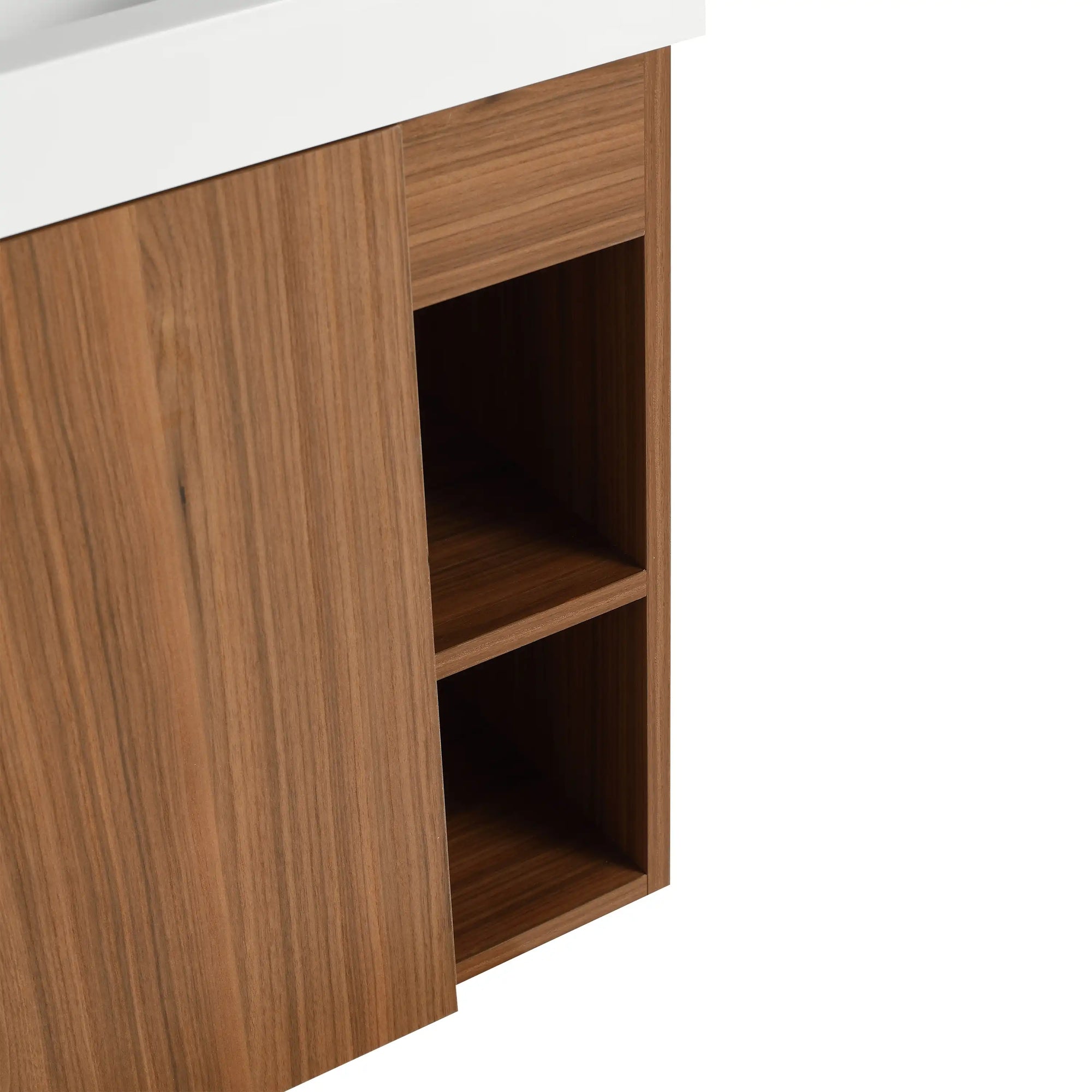 20 inch modern bathroom vanity small with side open shelves and wood finish detail | Ace Decor