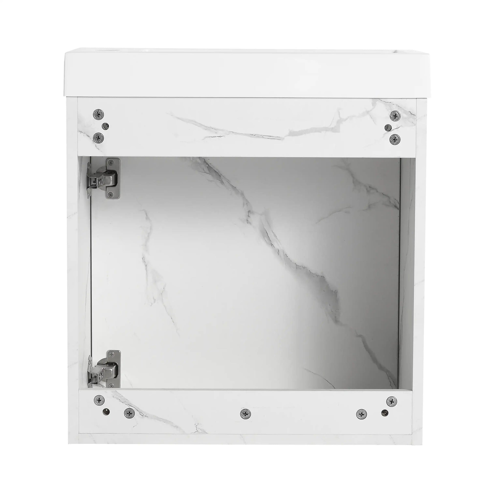 20 inch bathroom vanity with sink interior back panel and hinge detail | Ace Decor