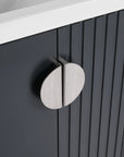 Close-up of fluted door and metal handle on 24 inch bathroom black vanity | Ace Decor