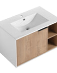 30" wood bathroom vanity with sink top view showing integrated ceramic basin and natural wood cabinet | Ace Decor