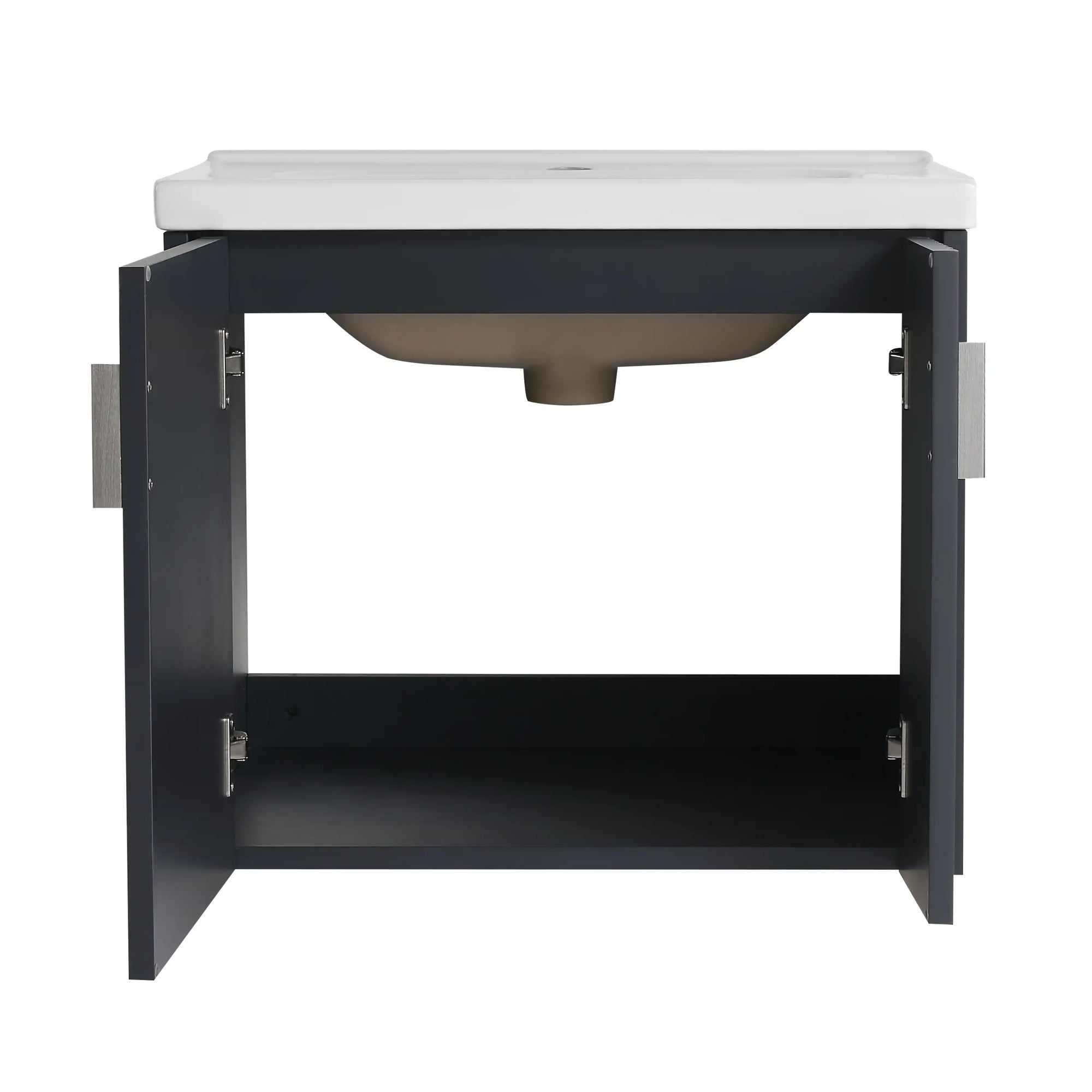 24 inch bathroom black vanity with integrated ceramic sink and fluted front panel | Ace Decor