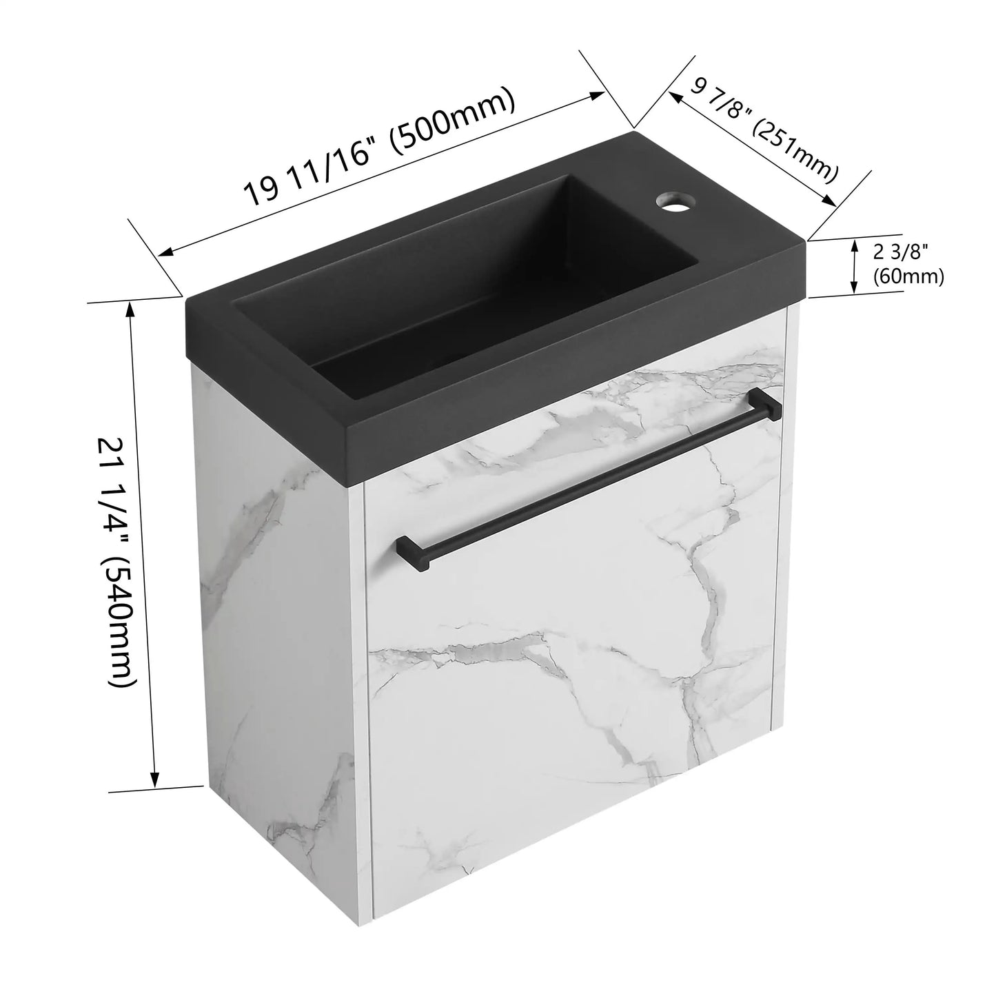 20" Floating Wall-Mounted Bathroom Vanity with White Resin Sink & Soft-Close Door color: White+Black