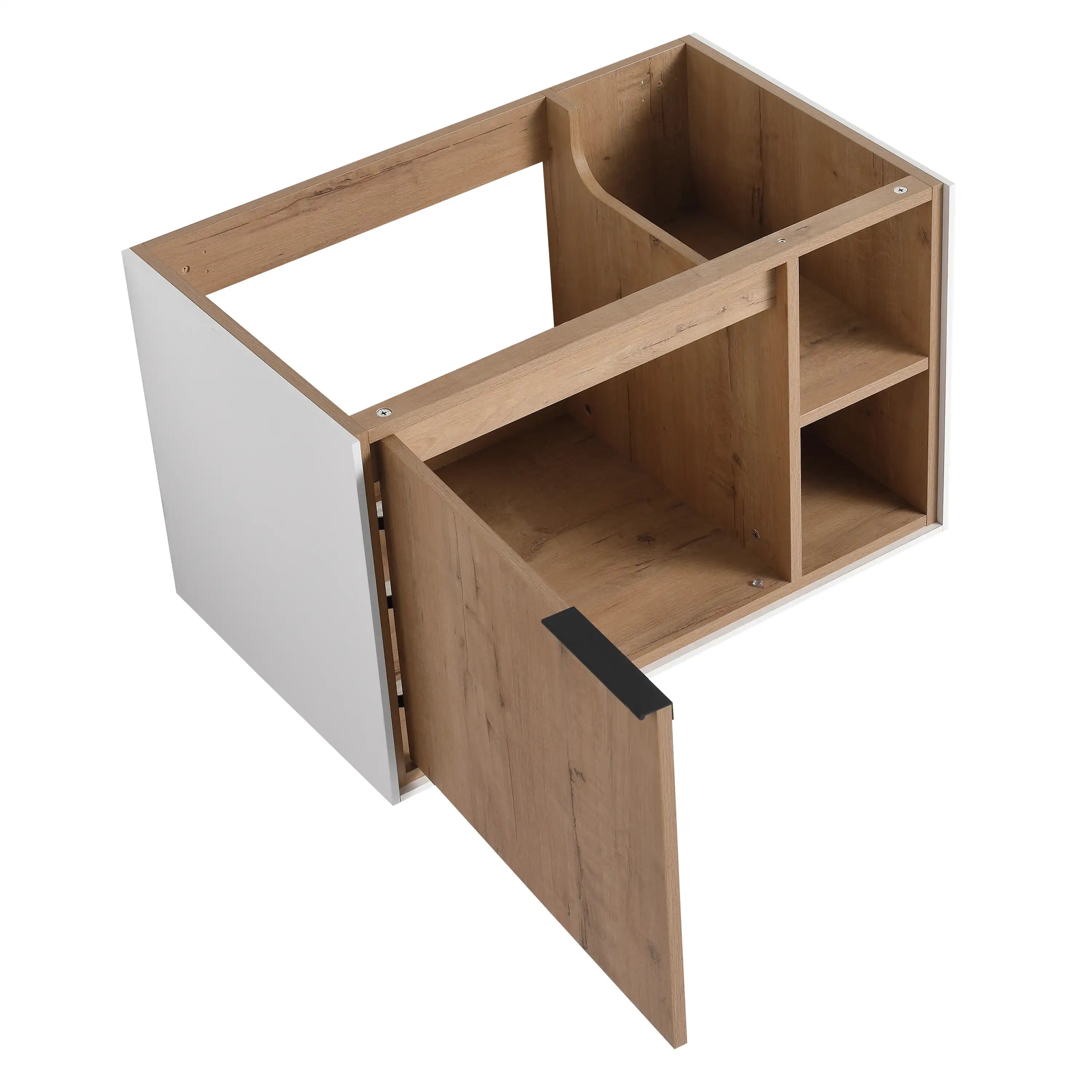 24 / 30 Inch Wood Bathroom Vanity with Integrated Sink, Wall-Mount, Open Storage Shelves