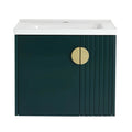 24 inch green bathroom vanity with sink featuring fluted cabinet design and integrated ceramic basin | Ace Decor