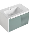 Angled view of mint green 36 bathroom vanity sink with ceramic top | Ace Decor