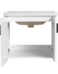 Front open view of floating bathroom vanity 24 inch showing plumbing space | Ace Decor