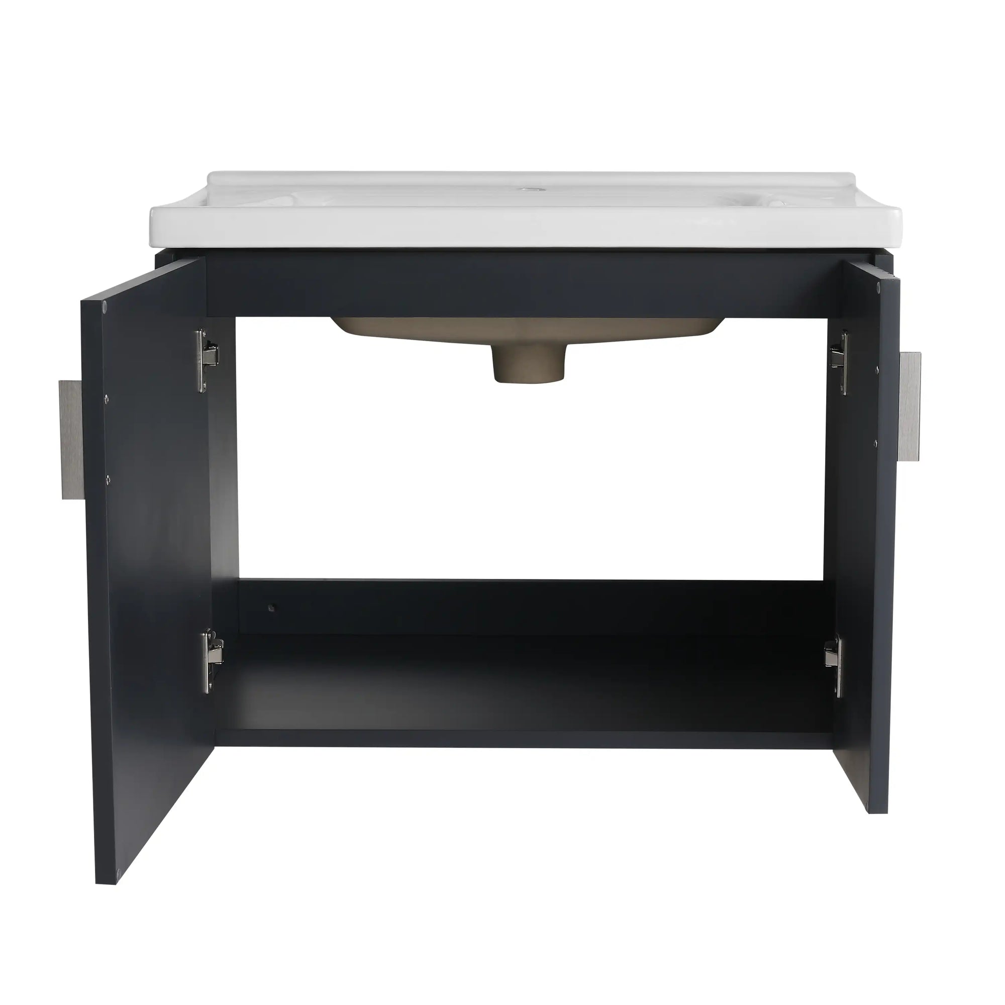 28 inch floating bathroom sink vanity open cabinet design with plumbing clearance | Ace Decor