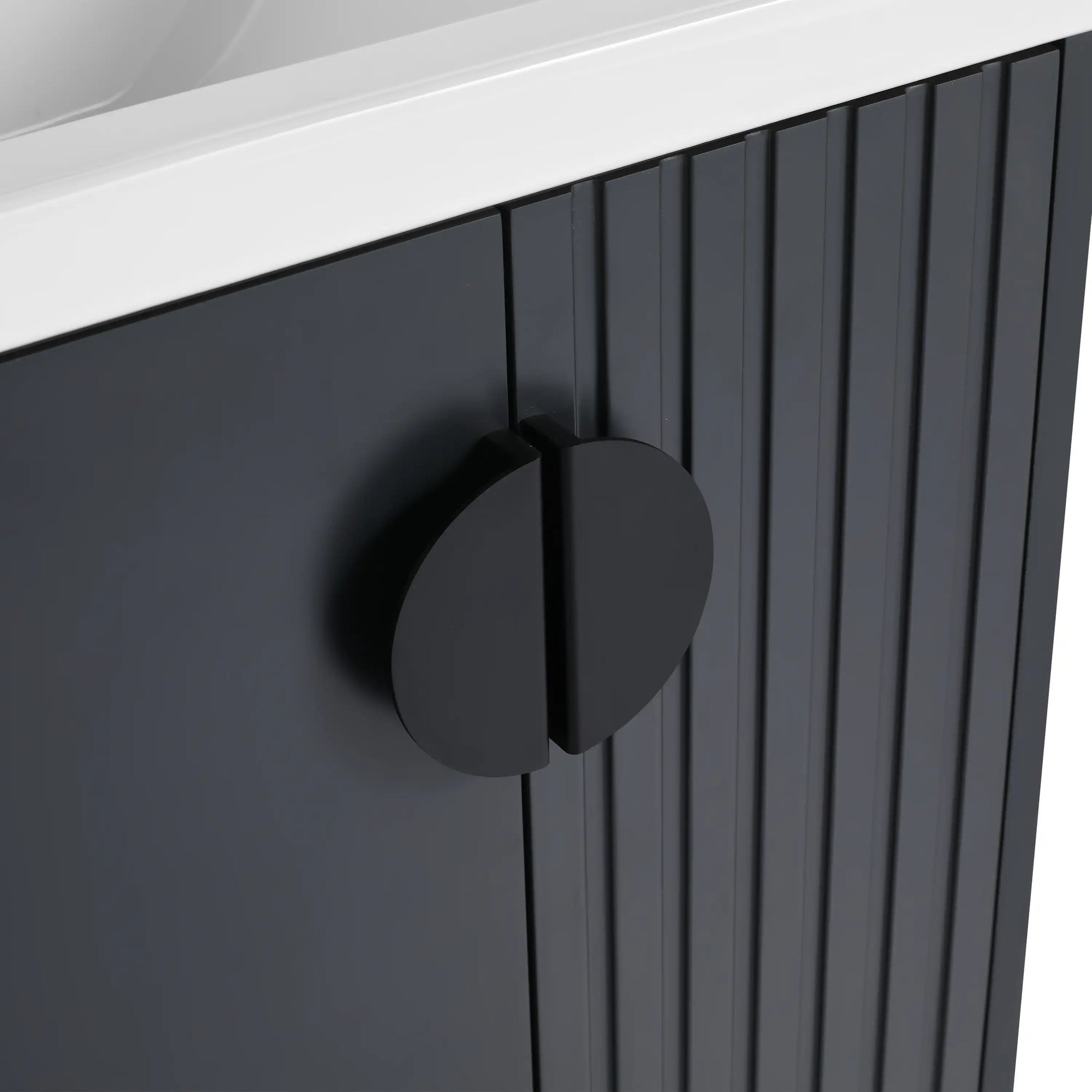 Interior storage view of a 24 inch bathroom black vanity with soft-close doors | Ace Decor