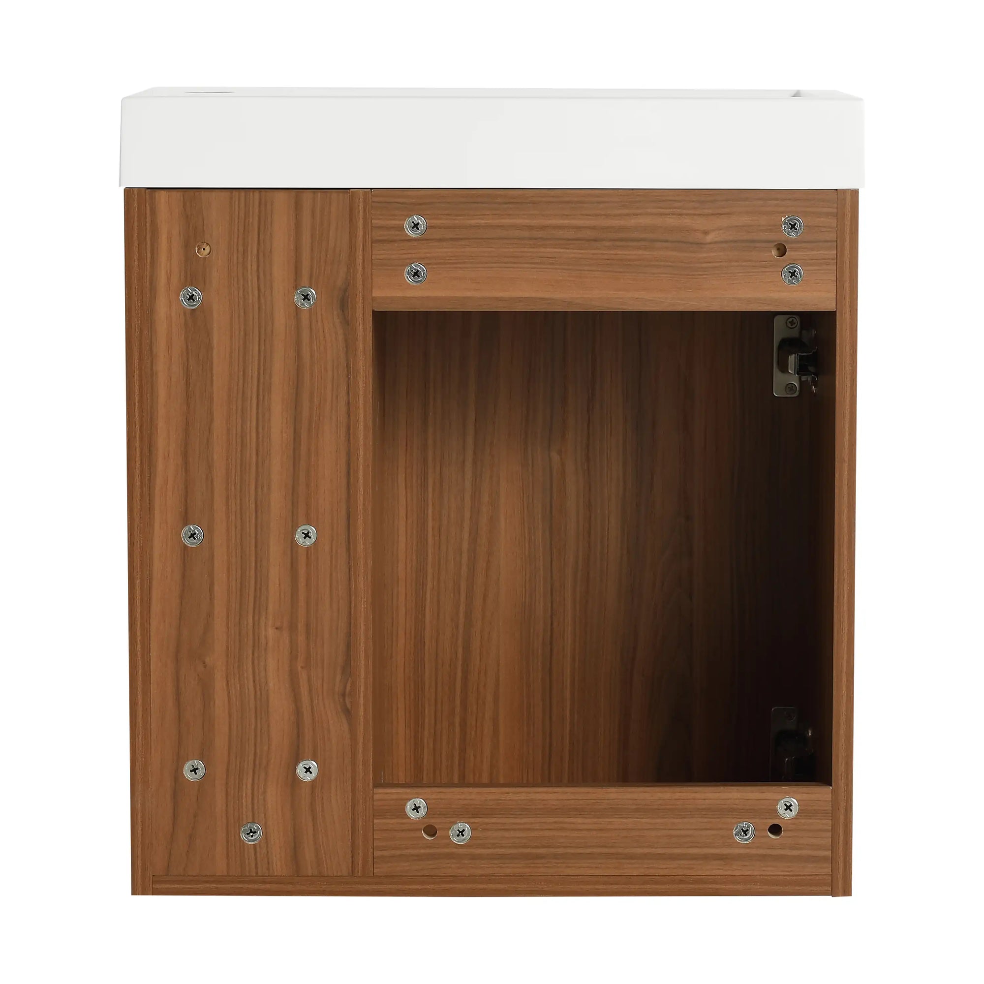 20 inch modern bathroom vanity small rear view showing solid cabinet construction | Ace Decor