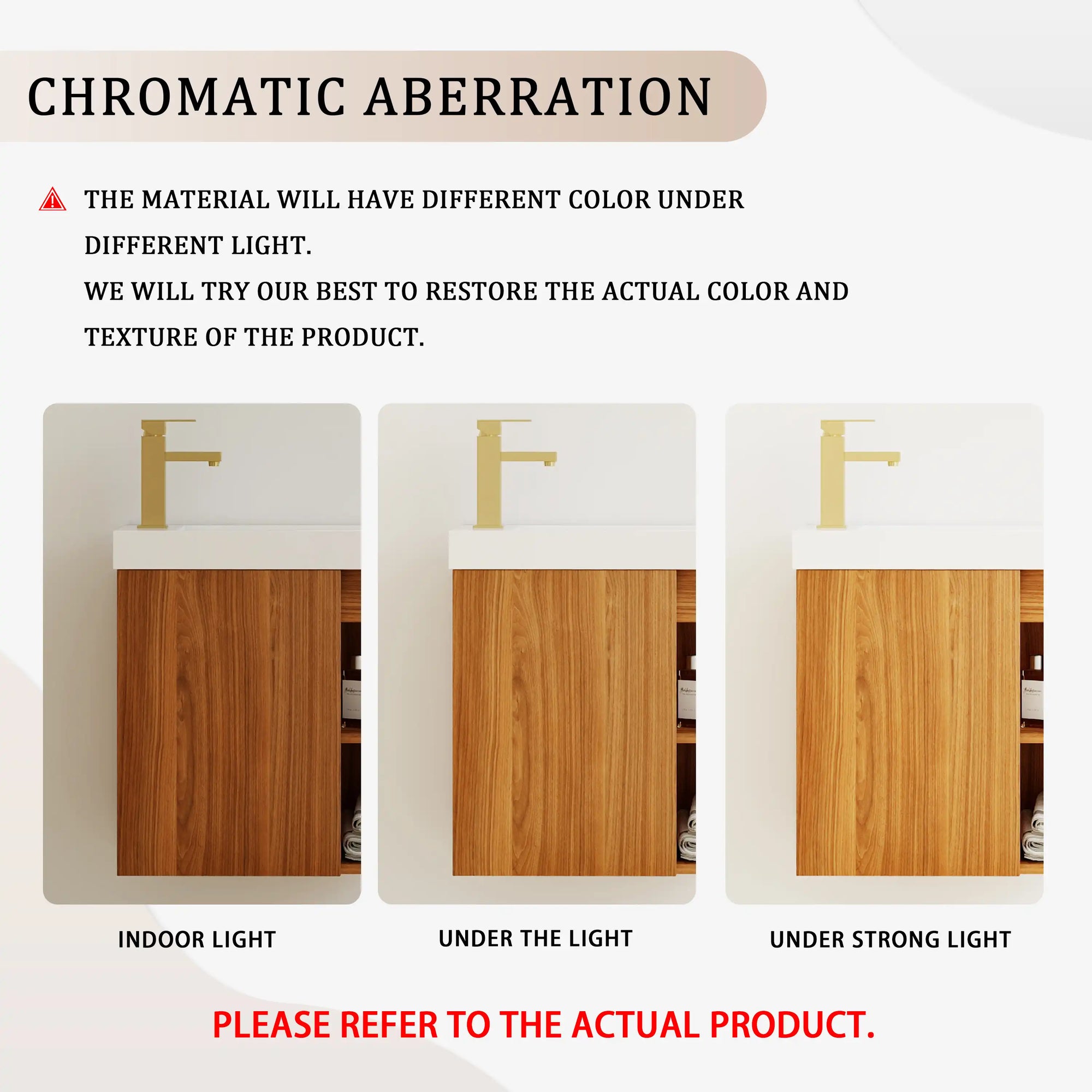 20 inch modern bathroom vanity small wood finish shown under different lighting conditions | Ace Decor