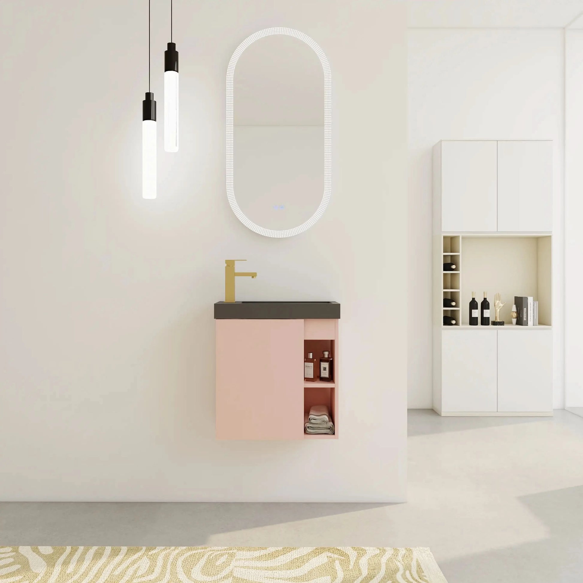 20" Floating Wall-Mounted Bathroom Vanity with White Resin Sink & Soft-Close Door color: Pink+Black