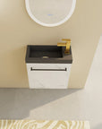20 inch bathroom vanity top view with black sink and gold faucet | Ace Decor
