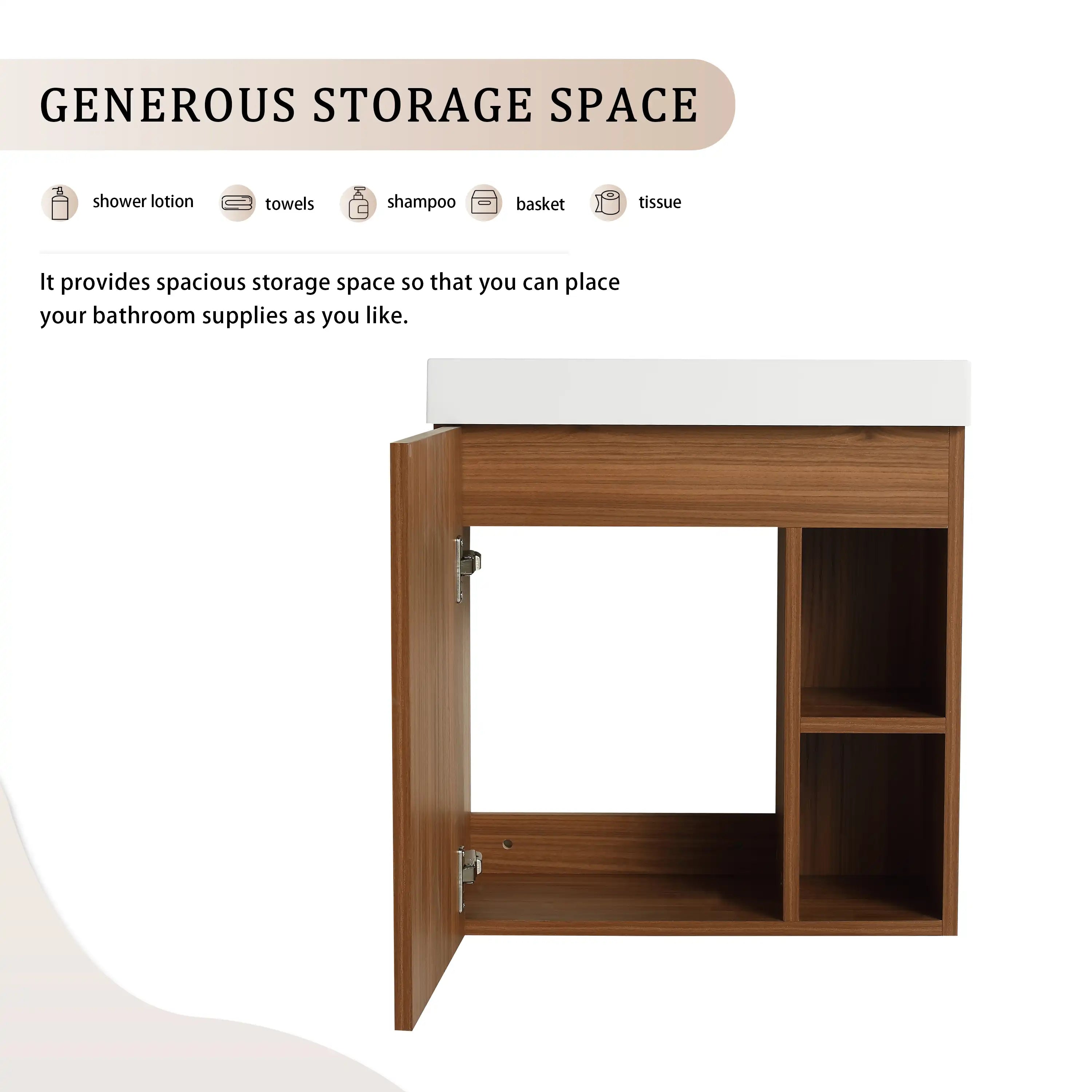 20 inch modern bathroom vanity small with open cabinet and generous interior storage.