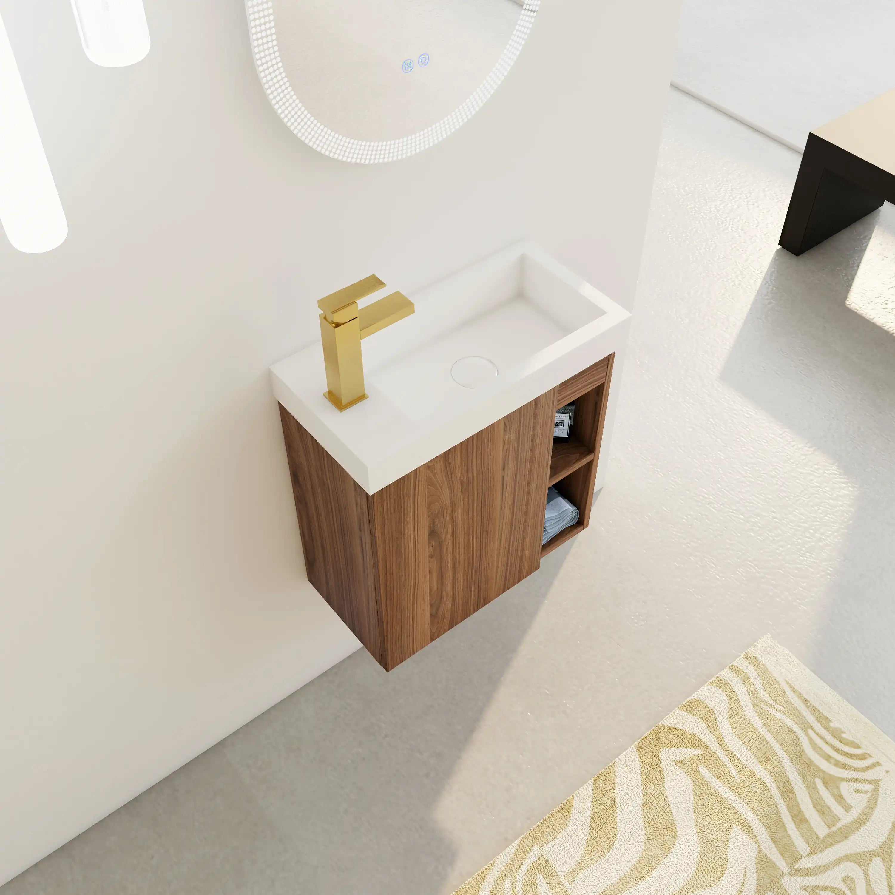 20 inch modern bathroom vanity small angled top view highlighting compact wall-mounted profile.
