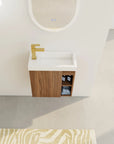 20 inch modern bathroom vanity small front view installed beneath oval mirror | Ace Decor