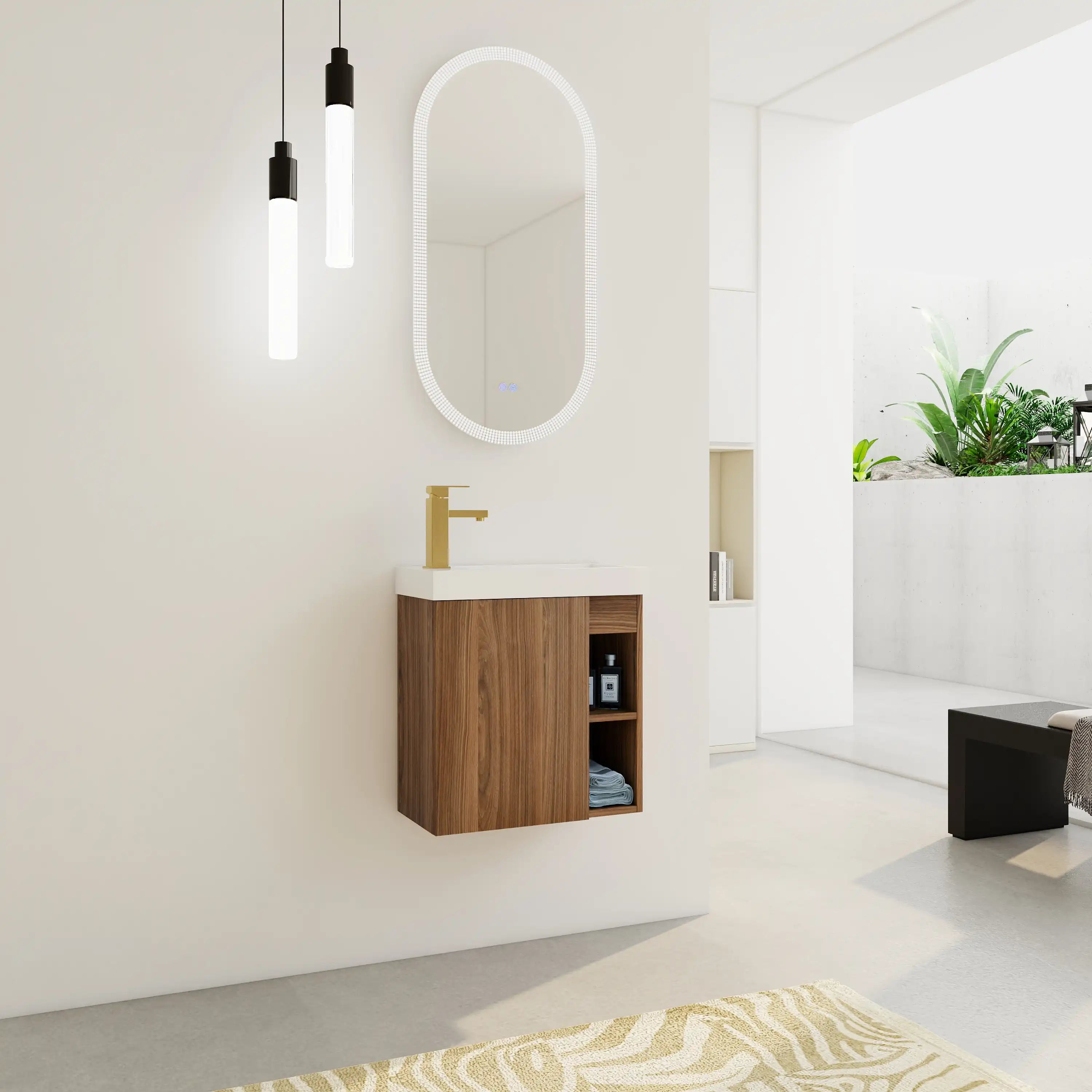 20 inch modern bathroom vanity small floating design shown in bright modern interior.