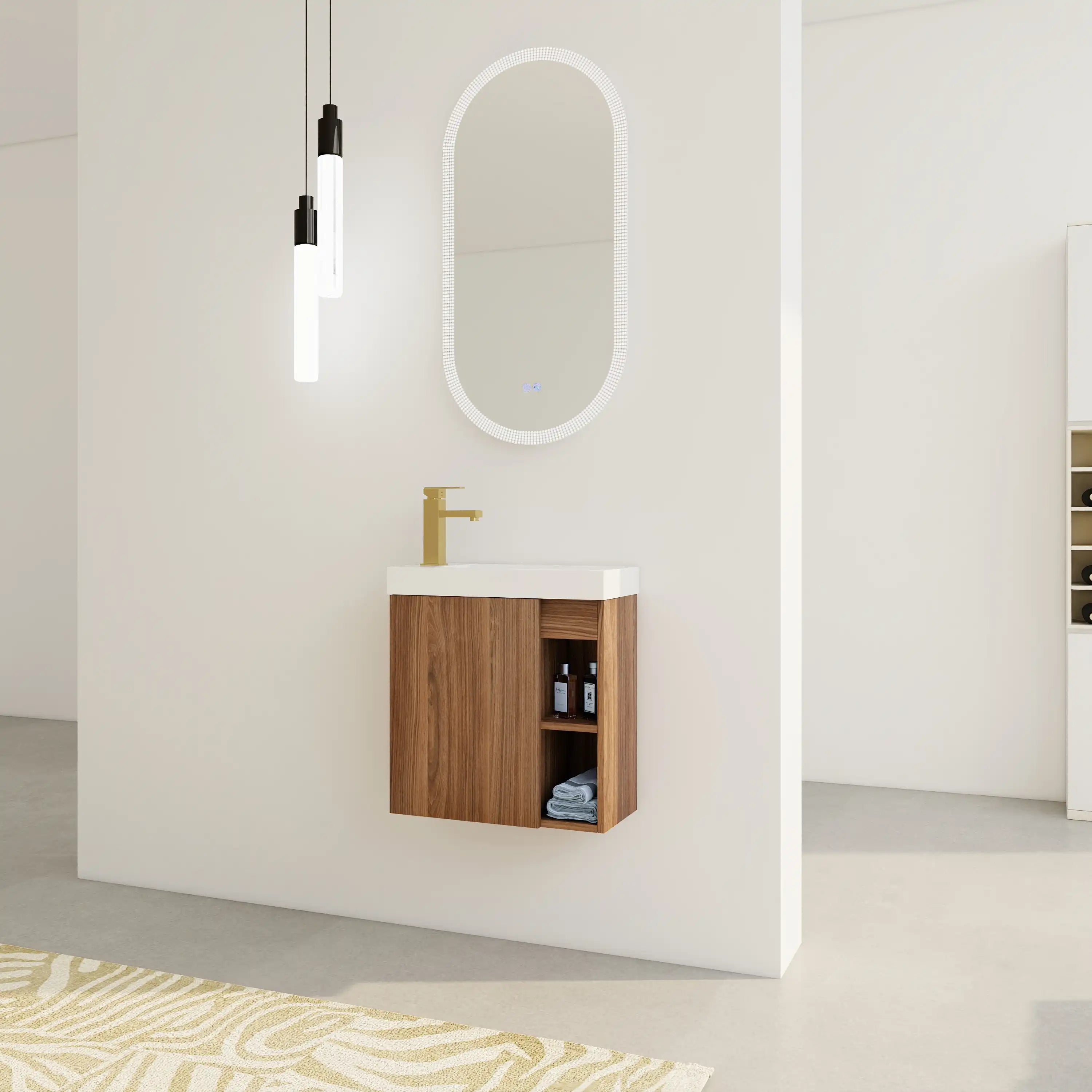 20 inch modern bathroom vanity small wall-mounted in minimalist bathroom setting.