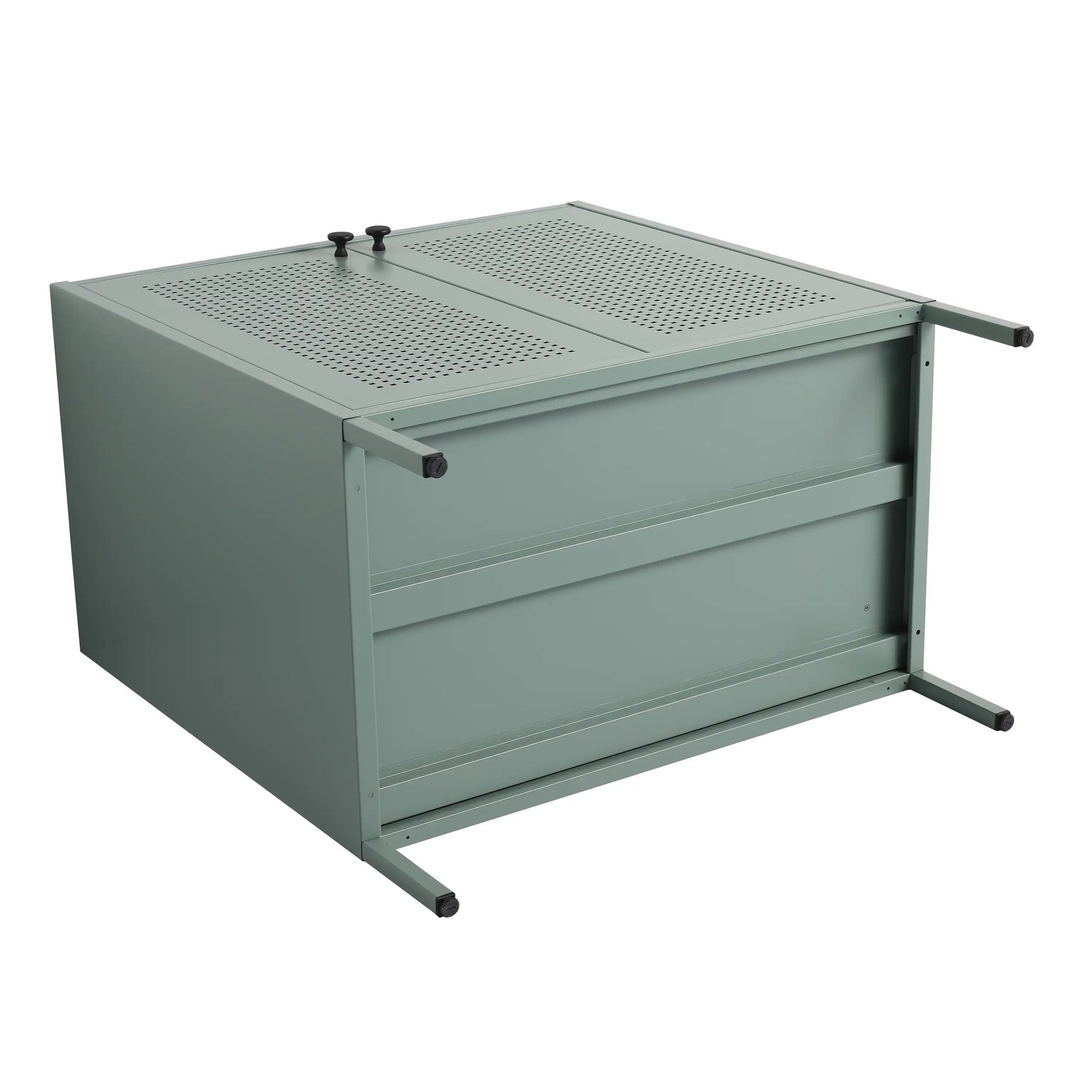 Bottom structure of 30" mint green 30 inch bathroom vanity with legs showing sturdy metal leg frame | Ace Decor