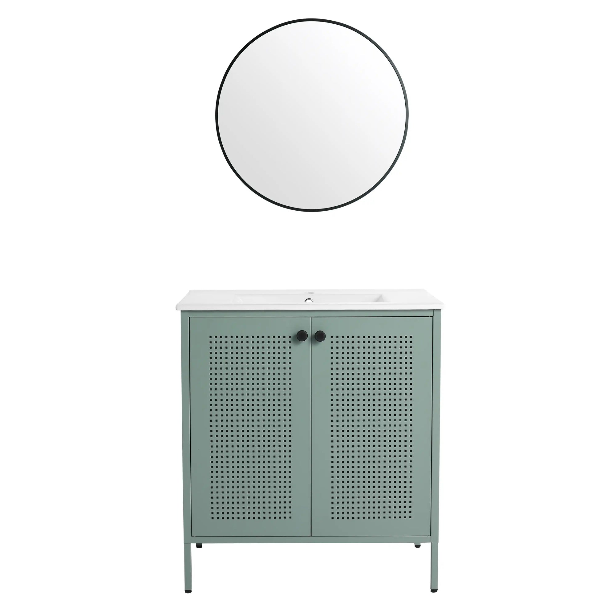 30" mint green 30 inch bathroom vanity with legs and round mirror, modern freestanding bathroom vanity | Ace Decor