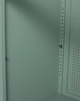 Adjustable shelf rail inside 30" mint green 30 inch bathroom vanity with legs showing flexible storage | Ace Decor