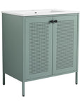 Front view of 30" mint green 30 inch bathroom vanity with legs featuring perforated double doors | Ace Decor