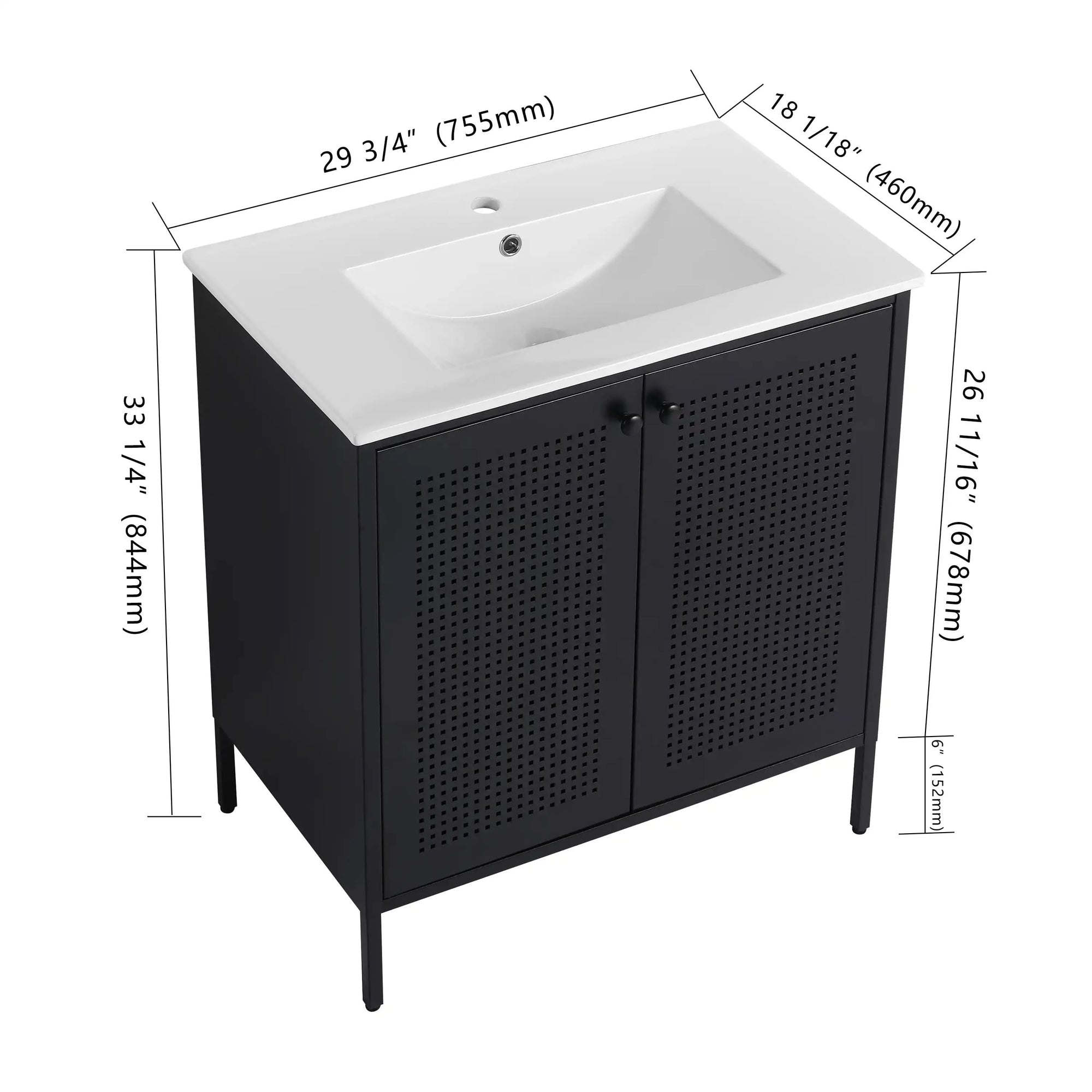 30-Inch Freestanding Bathroom Vanity with Ceramic Sink – Modern &amp; Stylish color: Black