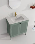 Top angled view of 30" mint green 30 inch bathroom vanity with legs with ceramic sink | Ace Decor