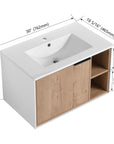 30 Inch Freestanding Bathroom Vanity with Gel Sink, Soft-Close Door & 2/3 Soft-Close Drawers color: Imitative Oak