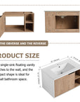 30" wood bathroom vanity with sink dimensions and product size diagram for wall-mounted design | Ace Decor