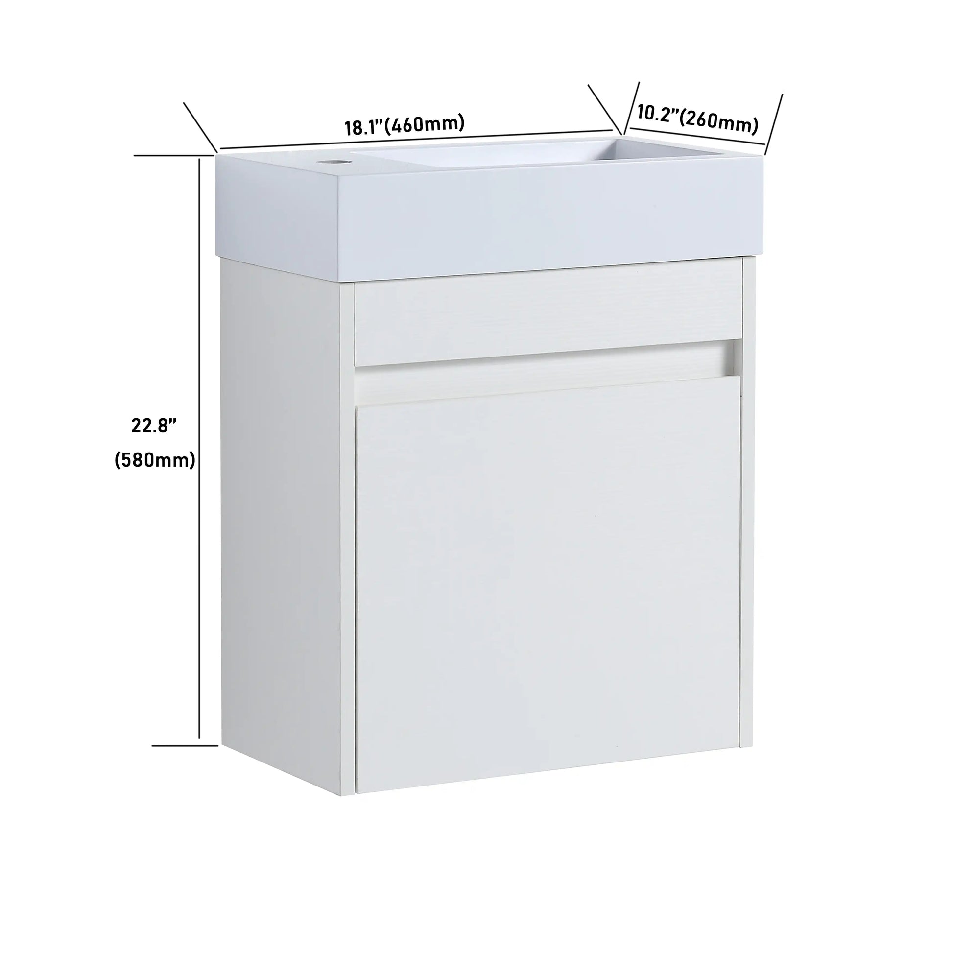 18'' Floating Bathroom Vanity with White Resin Sink & Soft-Close Door color: White Straight Grain