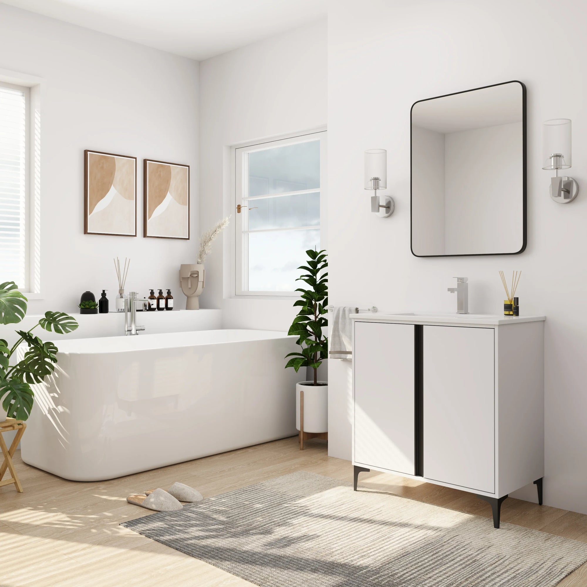 30&quot; White Freestanding Bathroom Vanity with Ceramic Sink - Modern &amp; Compact Design