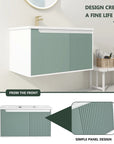Front design detail of mint green 36 bathroom vanity sink | Ace Decor