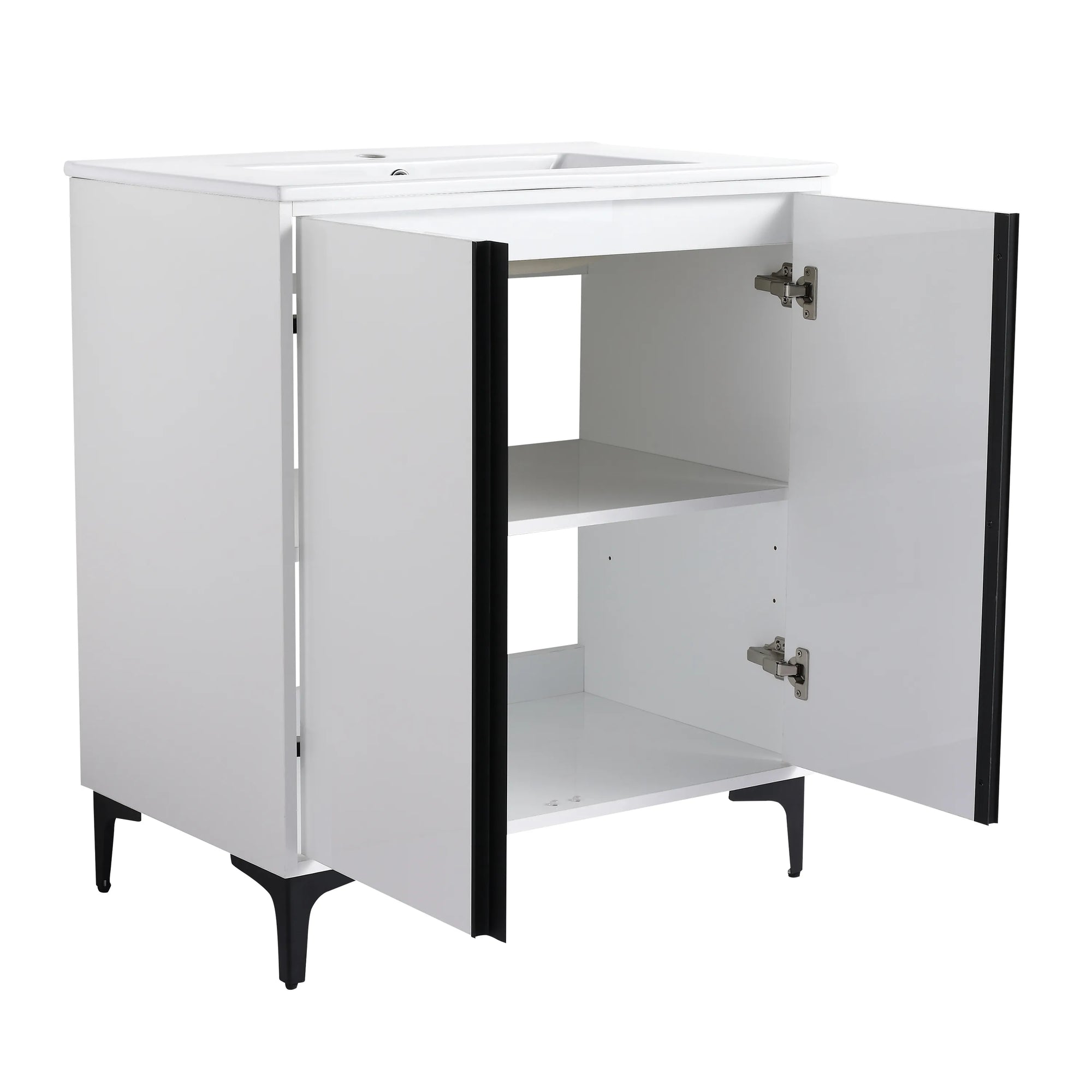 30&quot; White Freestanding Bathroom Vanity with Ceramic Sink - Modern &amp; Compact Design