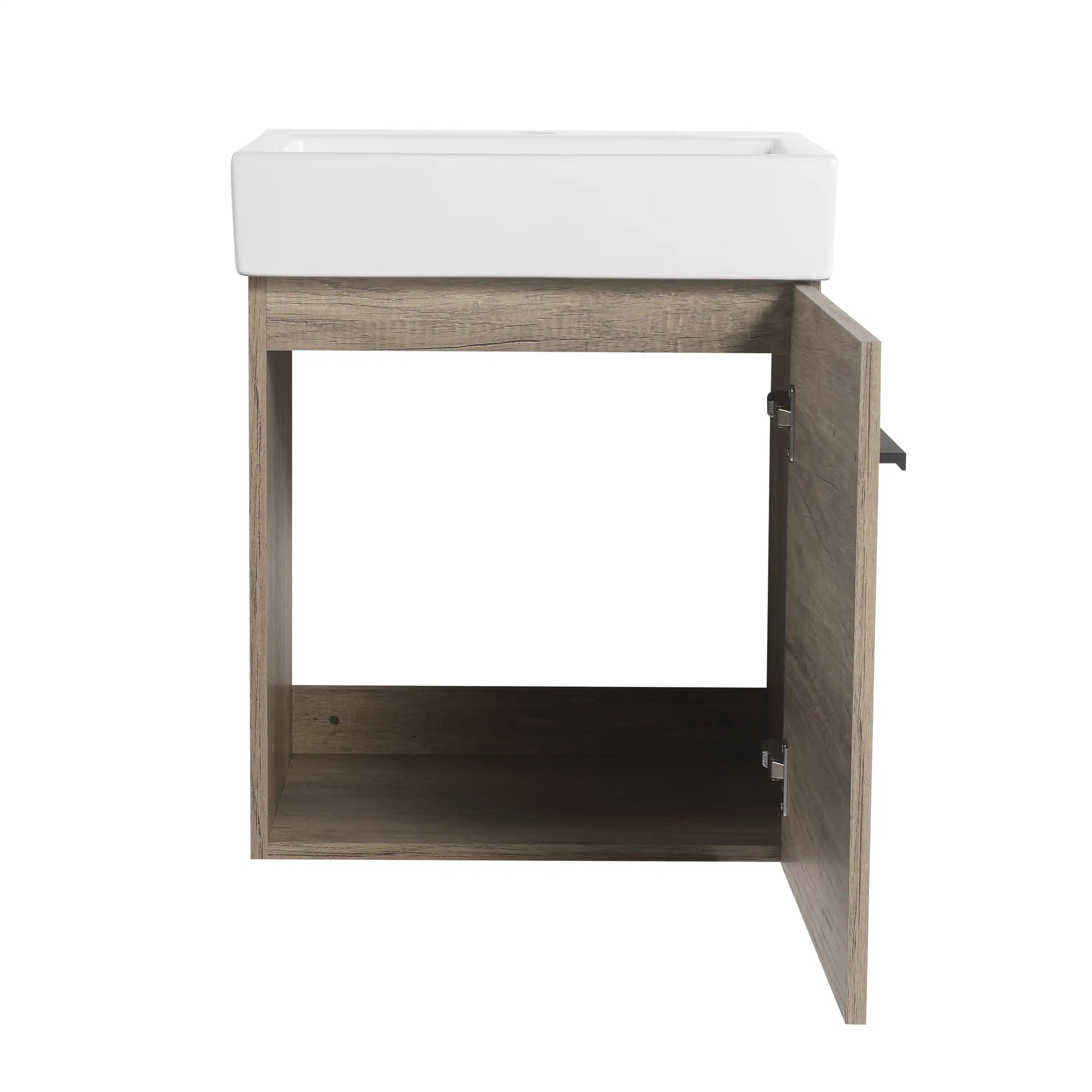 19&quot; Rustic Oak Wall-Mounted Bathroom Vanity with Ceramic Sink and Storage Cabinet