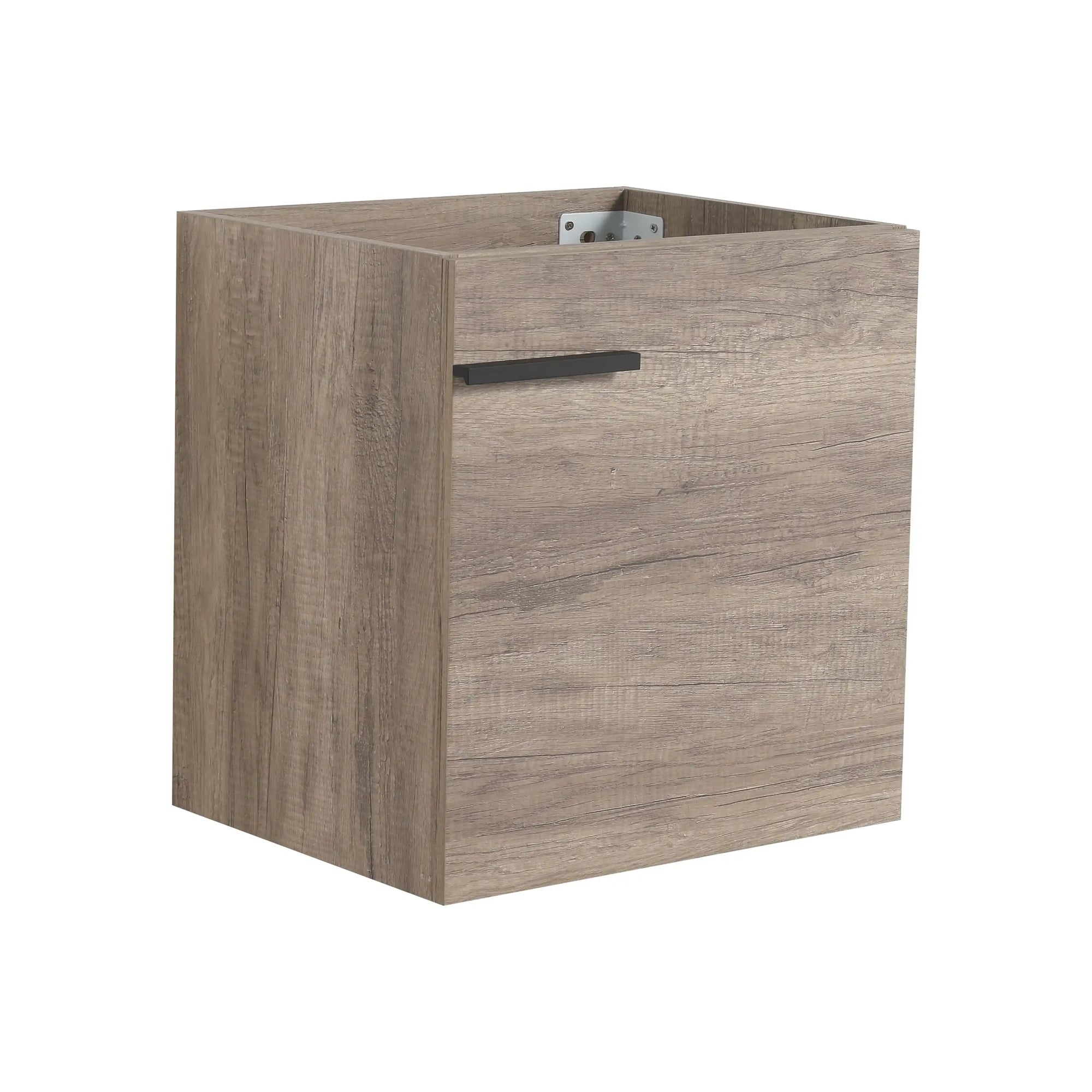 19" bathroom vanity space saver cabinet in rustic oak, angled view | Ace Decor