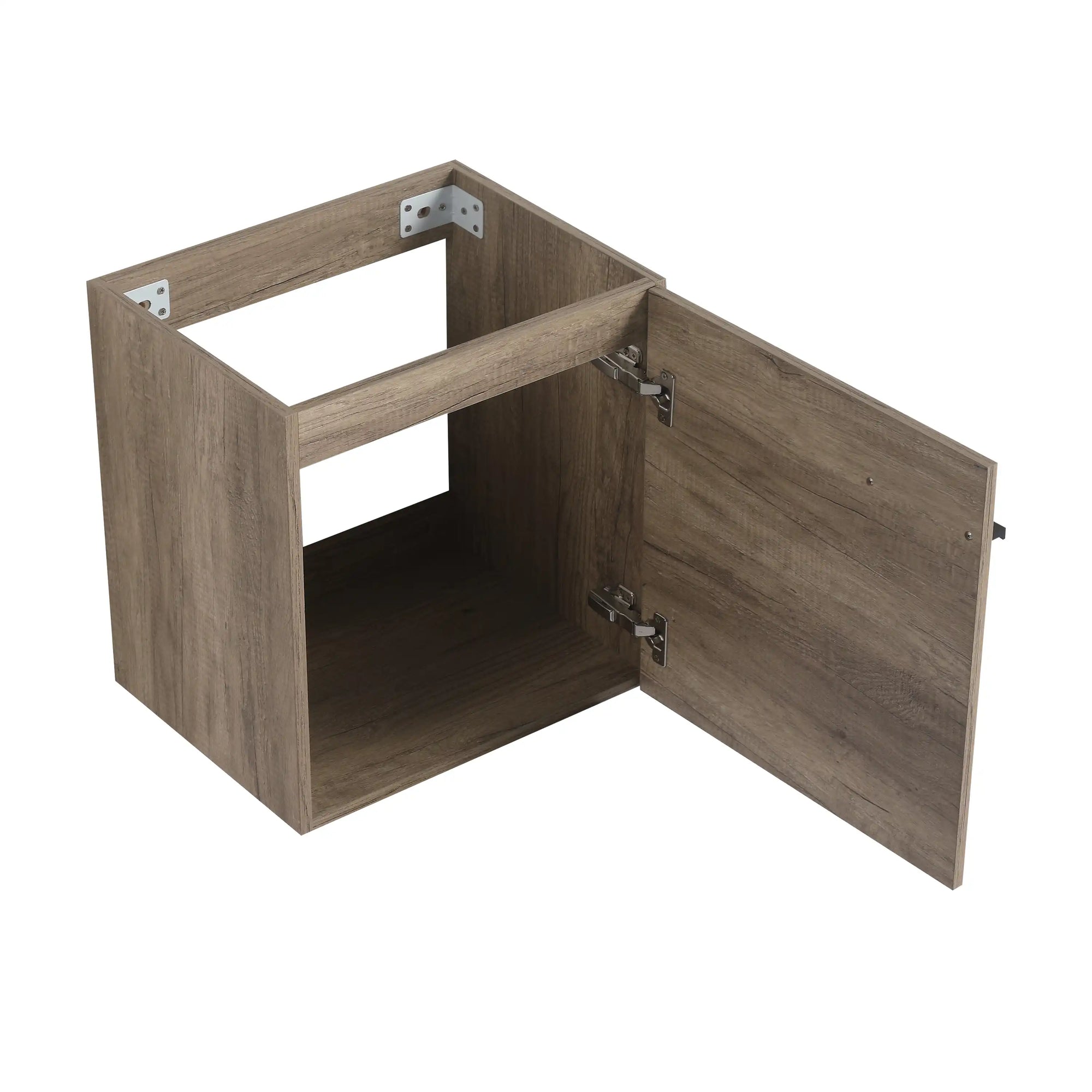 19&quot; Rustic Oak Wall-Mounted Bathroom Vanity with Ceramic Sink and Storage Cabinet