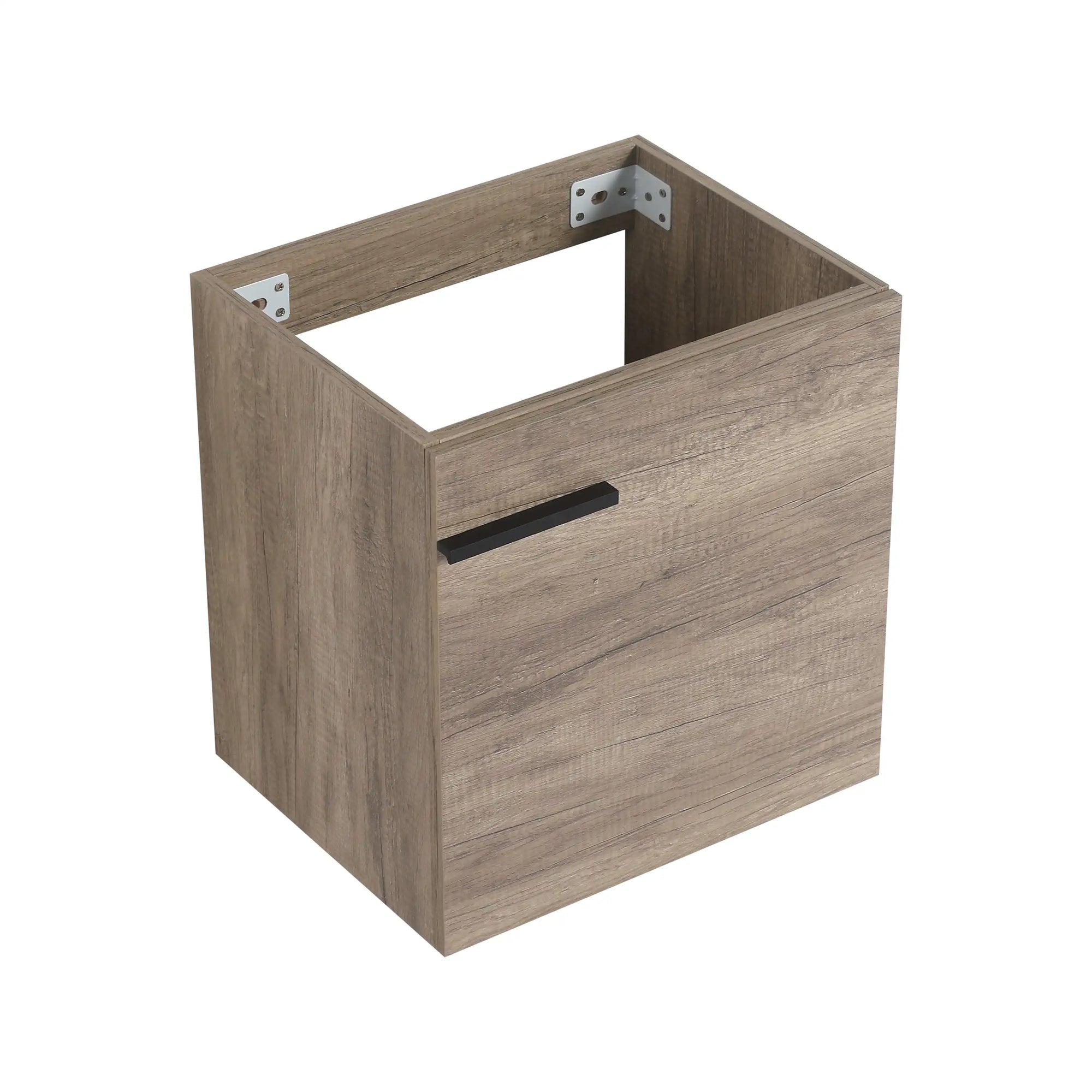 19" bathroom vanity space saver cabinet in rustic oak, angled front view | Ace Decor